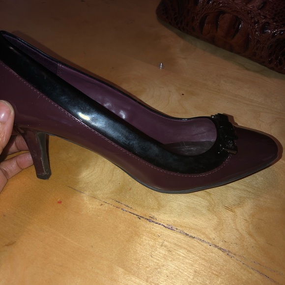 Maroon and black spectator Aigner heels. - Picture 2 of 4